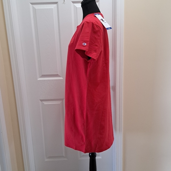 ❤️ New! Champion T-Shirt Dress Red Women's Large Cotton Blend Short Sleeve - Picture 5 of 14